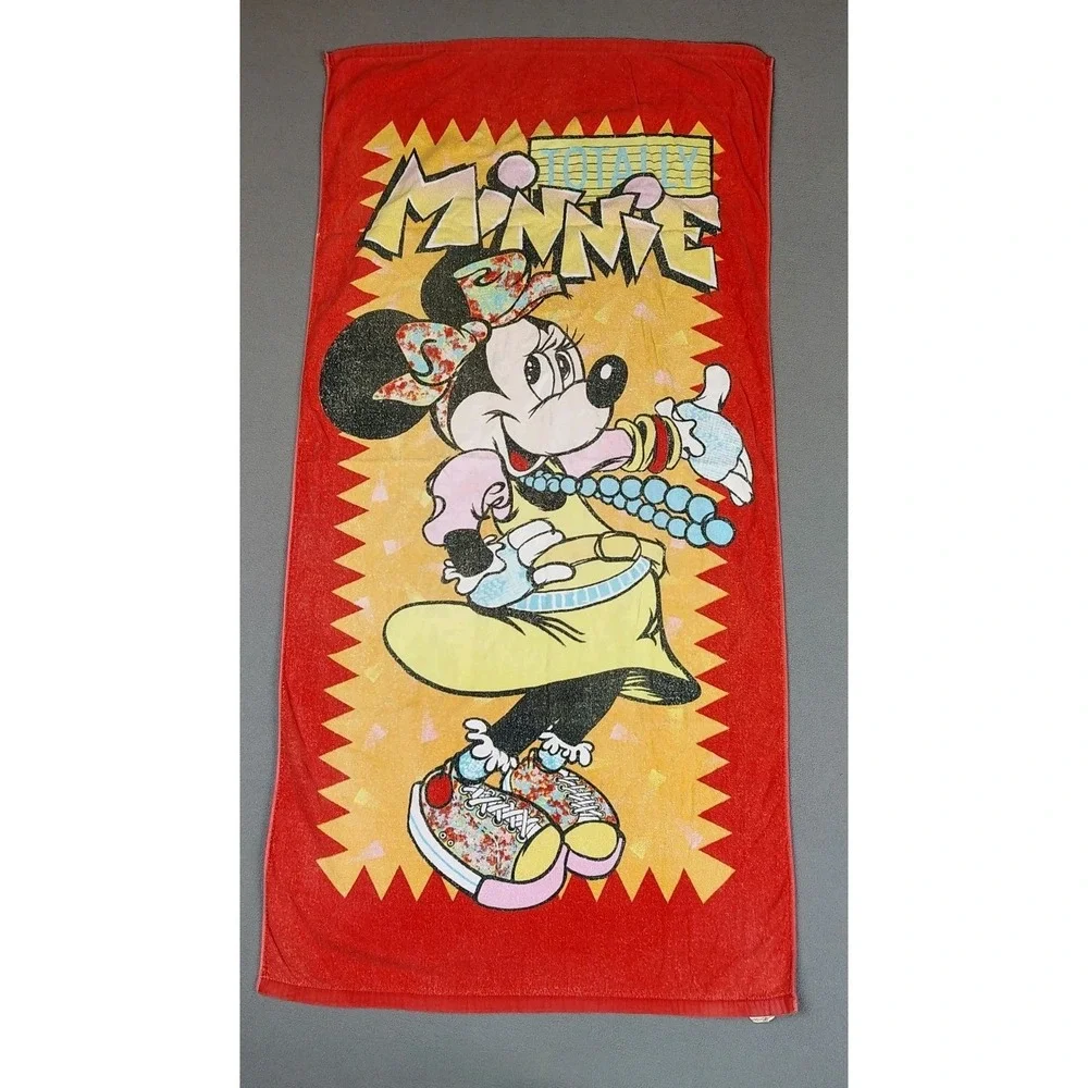 Vintage 80s Disney Minnie Mouse Beach Towel 29x58 TOTALLY MINNIE Franco Japan